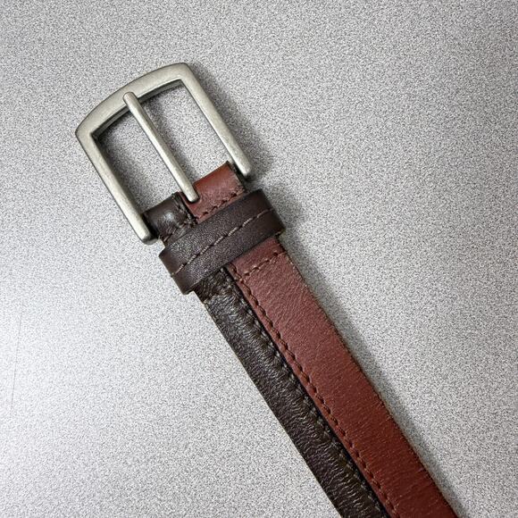 Lucky Brand Leather Belt Mens 32 Brown Colorblock Metal Buckle Casual Classic - Picture 4 of 7